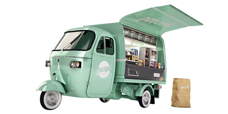 Kaffeemobil für Kaffeecatering im 70er Jahre Stil 